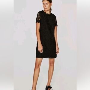 Zara Guipure Lace Short Sleeve Shift Mini Dress Black size small